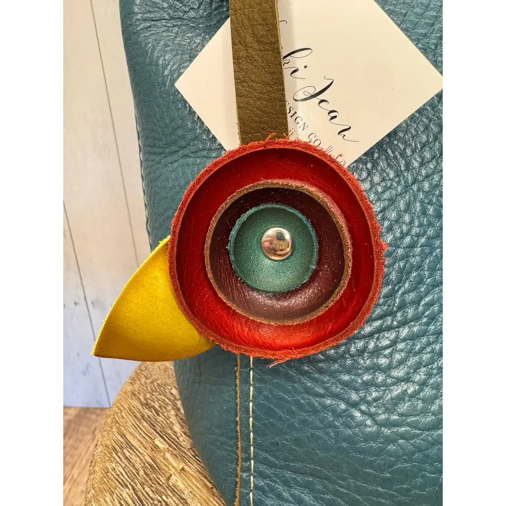 Genuine Leather Round Flower Purse Charm Red Maroon Blue Boho Bag Charm